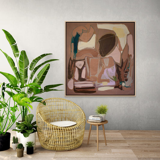 Canvas print with natural wood floater frame