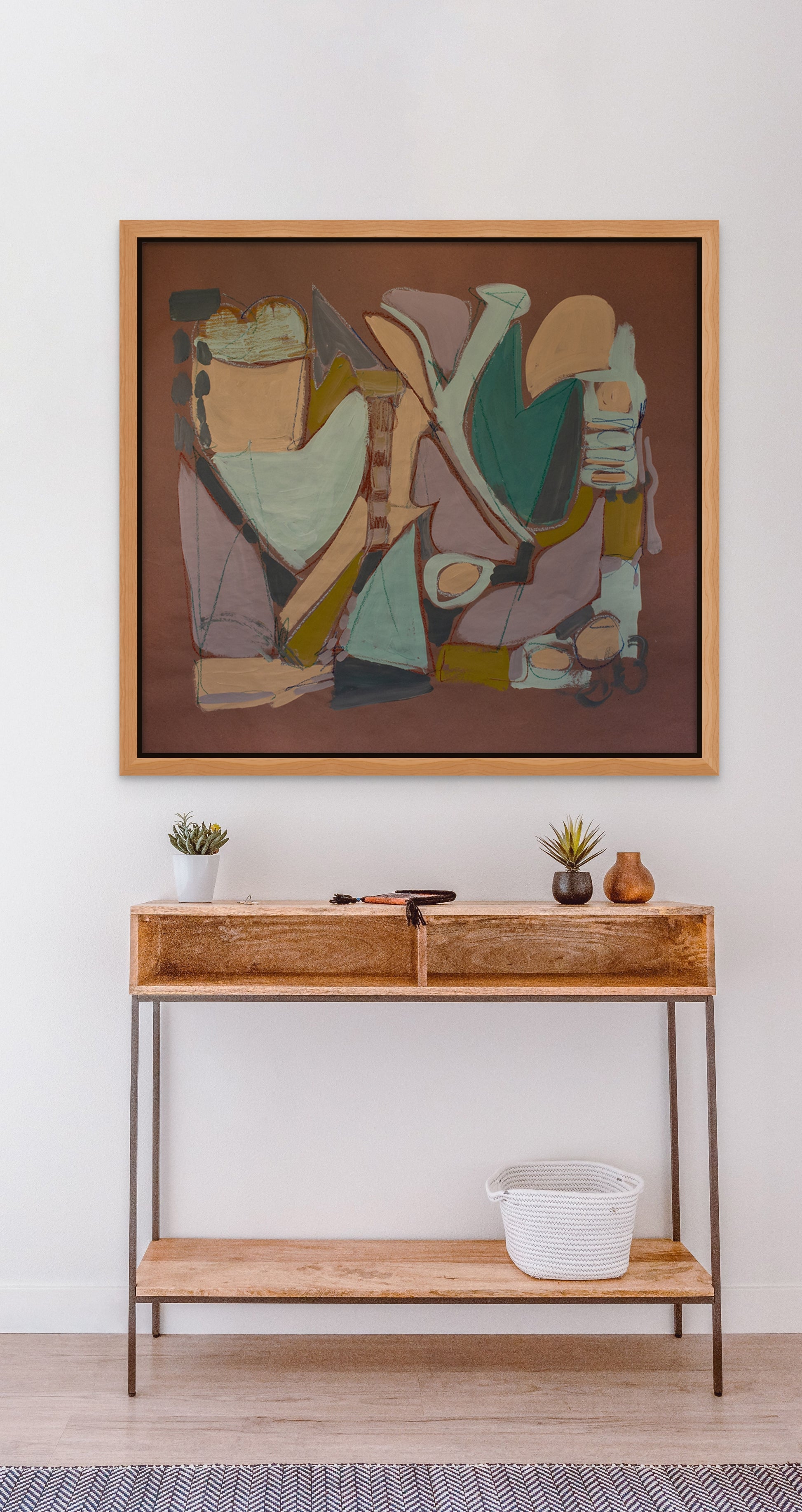 Stretch canvas print with oak wood floater frame