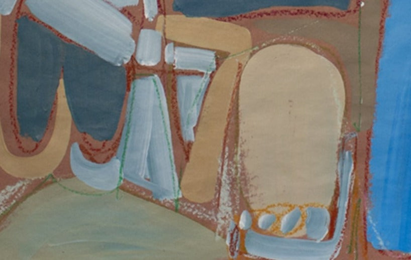 Details depicting marks from oil pastel and acrylic paint